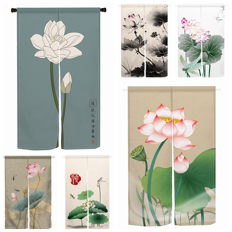 Noren Curtain Doorway - Cinese Lotus Door Curtain Restaurant cucina