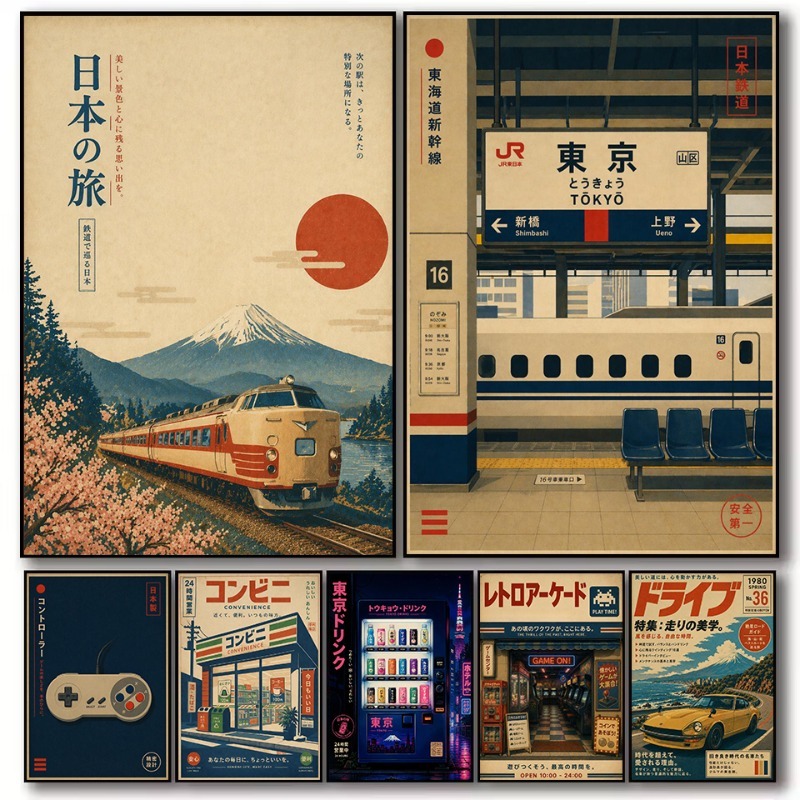Japanese Lifestyle Store - Poster Vintage Giapponese Stile Stazione Ferroviaria